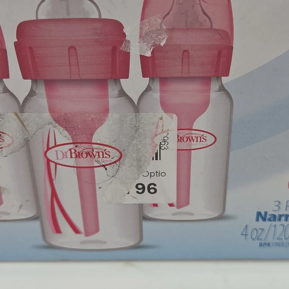 Dr. Brown's Options+ Narrow Pink Bottles, 3 bottles, 4 Ounce, Slow Flow Nipples